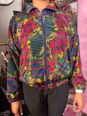 Vintage-Inspired Multicolor Plaid Zip Front Jacket